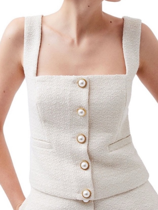 French Connection Tops - french connection square neck sleeveless top classic cream tweed sz 12